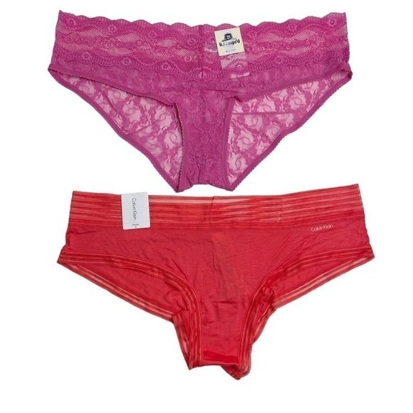 b.tempt’d by Wacoal Lace Kiss Hipster & Calvin Klein Striped Waist Hipster XL - Picture 1 of 12